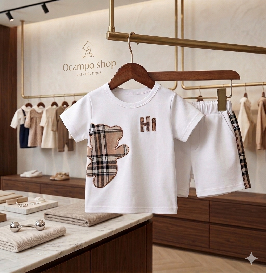 Conjunto Teddy Plaid BLANCO
