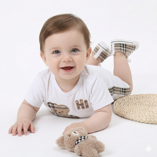 Conjunto Teddy Plaid BLANCO